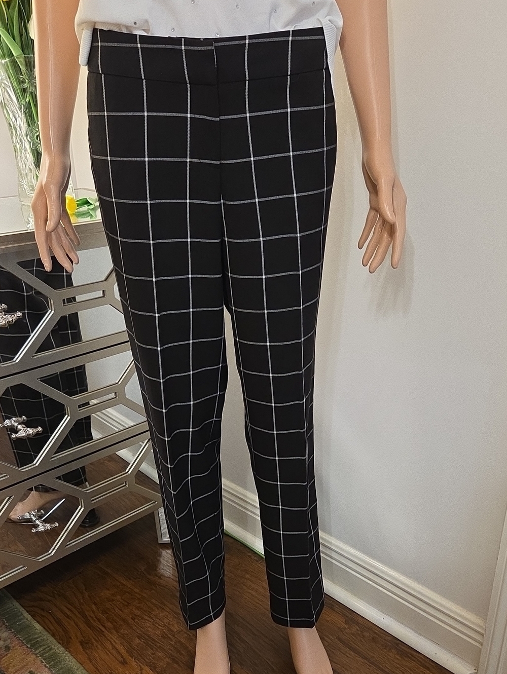 Willi Smith Black Windowpane Straight-Leg Pants